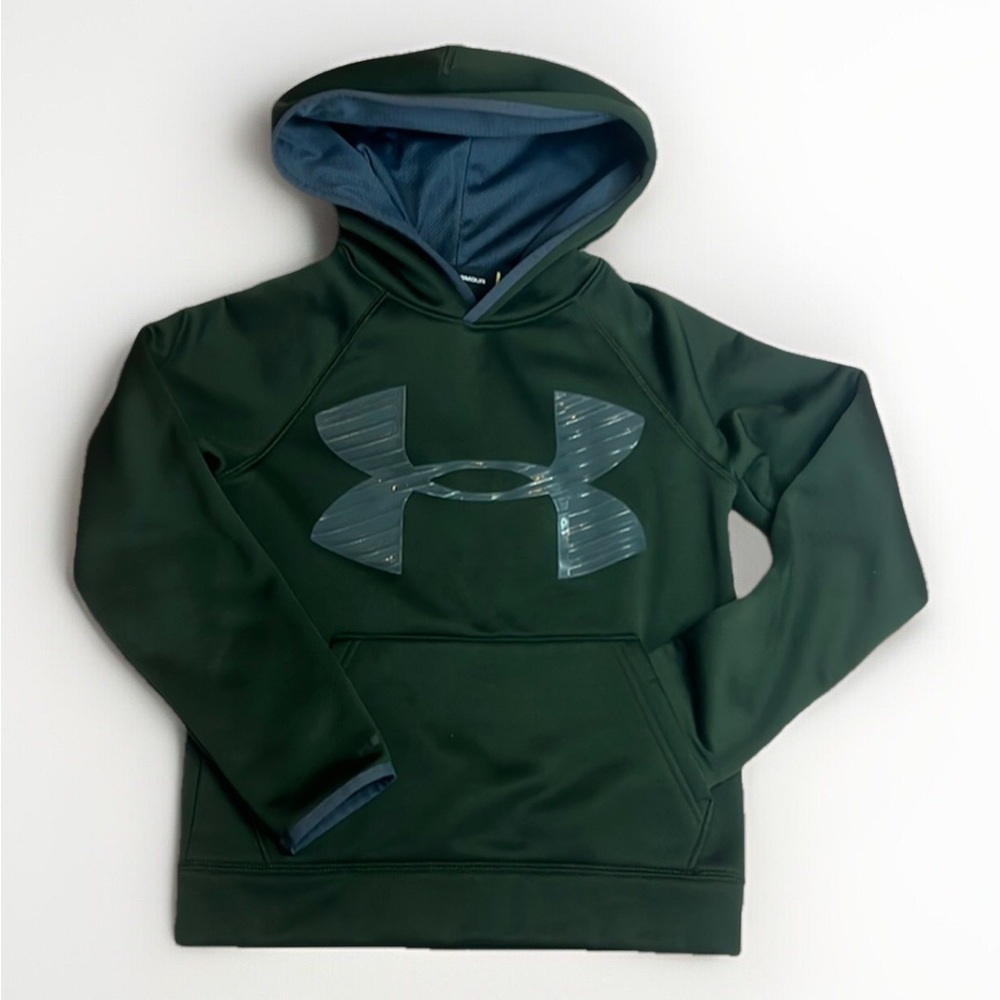 Dark Green Under Armour Hoodie rubberized logo on front sz small